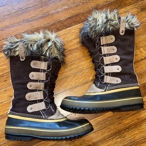 SOREL Joan Of Artic Fur Trim Boots Brown Tan Suede
